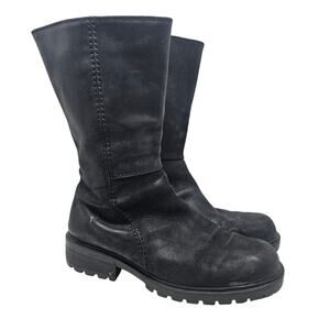 Vintage Y2K Eddie Bauer 10 Black Leather Italy Chunky Lug Boot Gorpcore Goth